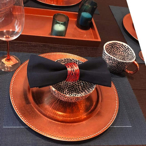 Handmade Round Red Mesh Napkin Rings - Set of 6 Holders for Dining Table Parties, Dia: 2 Inch