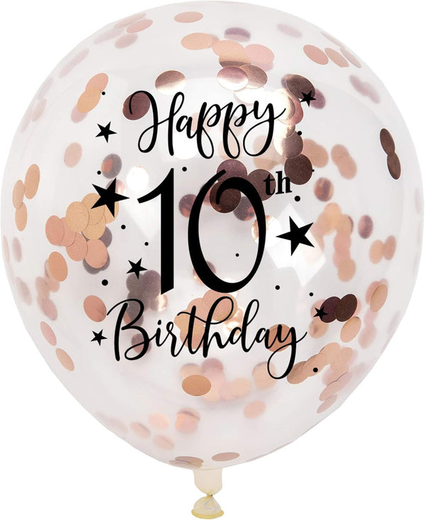 Rose Gold 10th Birthday Party Confetti Latex Balloons, 12in, 16 Pack, Girls Happy 10 Years Decoration