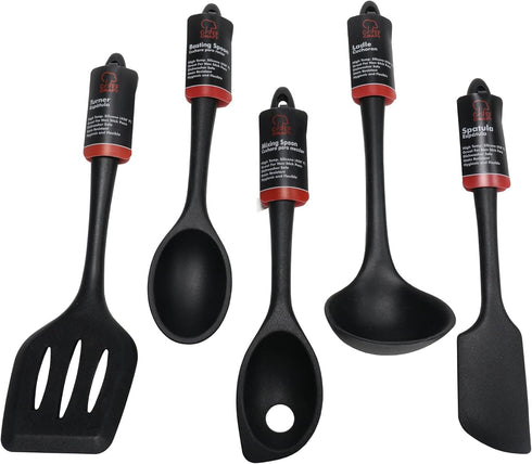 Chef Craft Premium Silicone Kitchen Tool and Utensil, 5 Piece Set, Black by Chef Craft