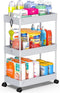 SPACEKEEPER Rolling Storage Cart, 3 Tier Bathroom Organizer with Wheels, Mobile Shelving Unit for Office Home