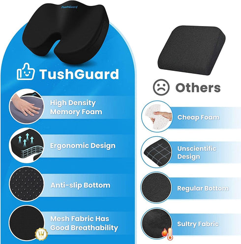 Tailbone TushGuard Seat Cushion, Office Chair Cushions, Car Seat Cushion, Non-Slip Sciatica & Back Coccyx Pain Relief