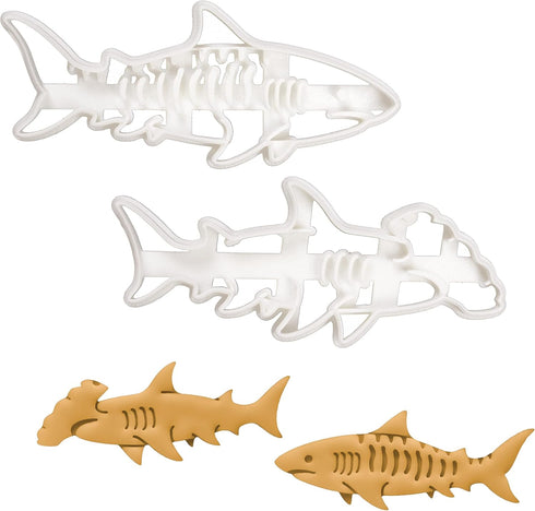 Set of 2 Shark Cookie Cutters, Hammerhead & Tiger Designs, 2 Pieces