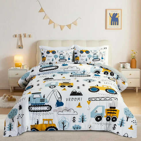 Set Sets NTBED Construction Truck Twin Comforter for Boys Kids Forest Vehicles Excavator Lightweight Microfiber Bedding