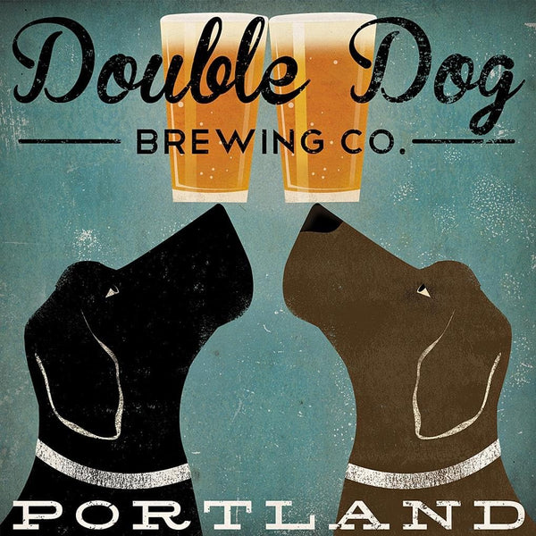 Buyartforless Double Dog Brewing Co Portland Black Labradors Art Print Poster, 12x12 Vintage Sign