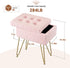 4 Seventable Vanity Stool Chair with Storage, Teddy Velvet Soft Ottoman, Metal Legs with Anti-Slip Feet, Furry Padded