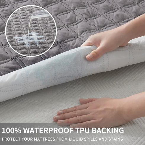 Waterproof Mattress Protector, Noiseless Twin Size Mattress Pad with Deep Pocket Fitted Up to 6"-18", Soft & Breathable Dirt-proof Single Bed Mattress Cover for Bedroom (Gray) by BEDLORE