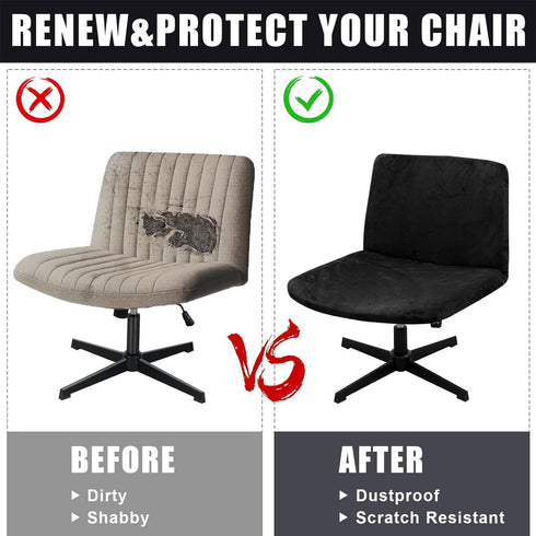 Velvet Cross Legged Office Chair Covers, Soft and Vibrant Stretch Covers for Armless Wide Seat Computer Task Chair