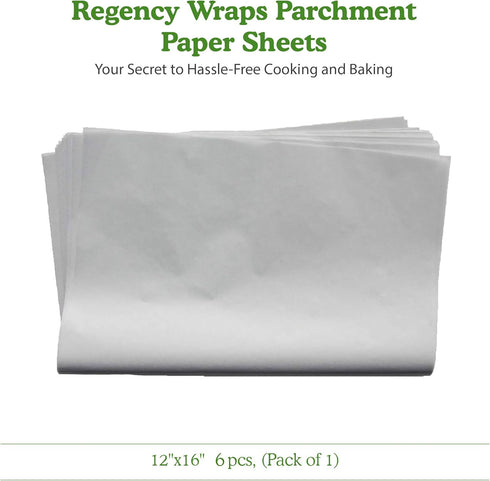 Regency Wraps 12 x 16 inches Parchment Paper Sheets, 6 pcs, White, Non-Stick Cooking and Baking