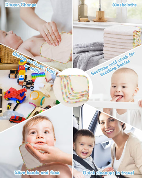 30PCS 8 8 Inches, 30BW02-B Babygoal Reusable Diaper Wipes, Natural Unbleached Baby Face Wipes, Soft Sturdy, x