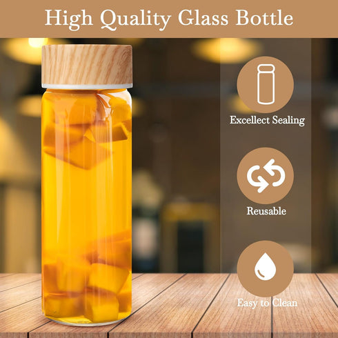 6 Pack 16 oz Zubebe Glass Juice Bottles with Lids Wide Mouth Water Bottles Reusable Juice Containers with Bamboo