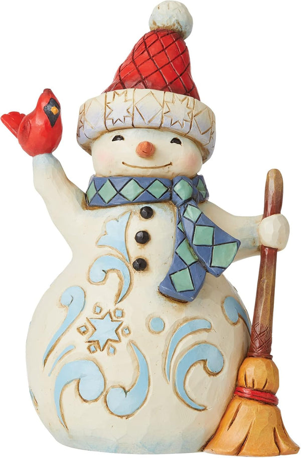 Enesco Jim Shore Heartwood Creek Snowman Holding a Cardinal, Lift Your Spirits Pint-Sized Figurine, 5.25 Inch