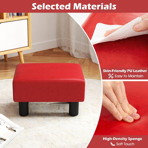 Giantex Small Foot Stool Ottoman, PU Leather Footrest with Storage, Padded Rectangle Footstool, Small Sofa Step Stool