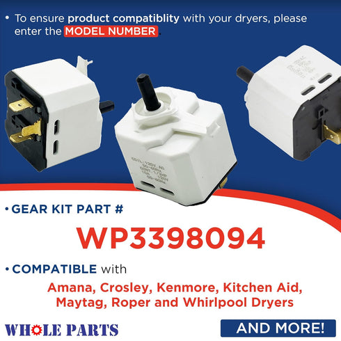 Whole Parts Dryer Relay Start Switch, Replacement & Compatible with Amana, Crosley, Kenmore, Kitchen Aid, Maytag