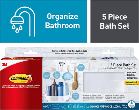 Command 5 Set 1 1 1 2 Bathroom Accessories, Piece Bathroom Organizer - Shower Caddy, Soap Dish, Toothbrush Holder