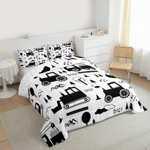 Set Set Set Set 1 Feelyou Construction Bedding Twin Size Equipment Trucks Comforter for Kids Boys Girls Decor Cartoon