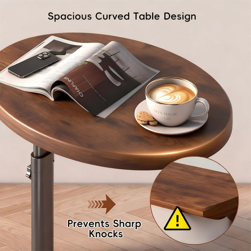 TV Tray Table with Infinite Adjustable Height - C-Shaped Sofa End Side Table for Snack Laptop Desk Small Spaces (Brown)