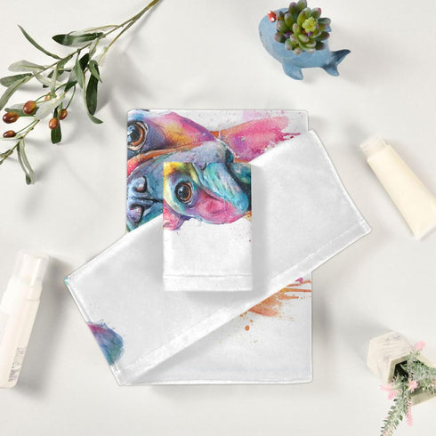 Set 3 Sets Pfrewn French Bulldog Puppy Towels of Watercolor Dog Colorful Art Bathroom Towel Soft Absorbent Bath Hand