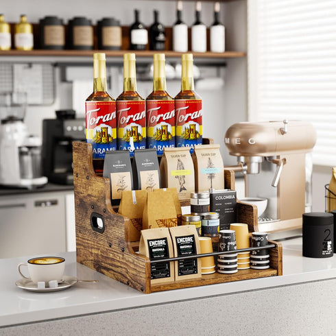 4 Countertop KLM Liquor Bottle Display Shelf, Coffee Syrup Rack Organizer, Step Liquor Wine Rack, mini bar,liquor