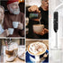 Powerful Handheld Milk Frother, Mini Whisk Drink Mixer for Coffee, Cappuccino, Latte, with Stand (Black)
