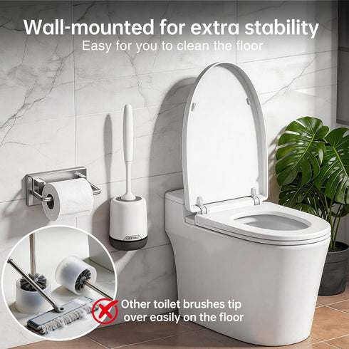 2 Pack Set Lefree Silicone Toilet Brush,Rubber Toilet Bowl Brush and Holder with Ventilated Holder, Toilet Cleaner