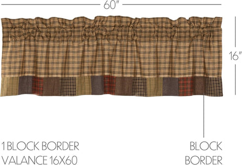 VHC Brands Cedar Ridge Bordered Window Treatment Curtain, Valance 16x60, Cedar Green Patchwork