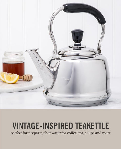 2 Martha Stewart Kingstree Large Qt Stainless Steel Tea Kettle Heavy Gauge Durable Whistling Tea Kettle for Stove Top