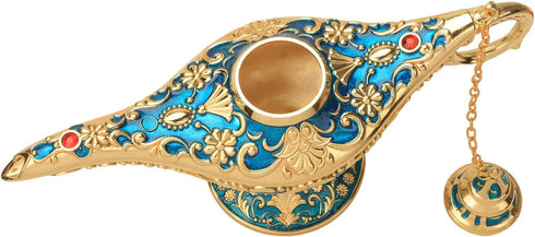 LAUYOO Classic Aladdin Magic Genie Lamp, Metal Carved Arabian Props for Home Tabletop Decoration, Size 7 x 20.7 x 11.3CM