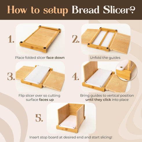 Bread Slicers for Homemade Bread, HDPE Base and Maple Fingers, 4 Thicknesses for Uniform Slices, Foldable Guide