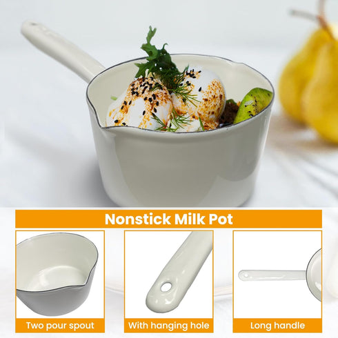 Enamel Milk Pan, 1.2L Mini Butter Warmer with Pour Spout, Nonstick Enamel Saucepan for Induction, Electric, Gas Stoves
