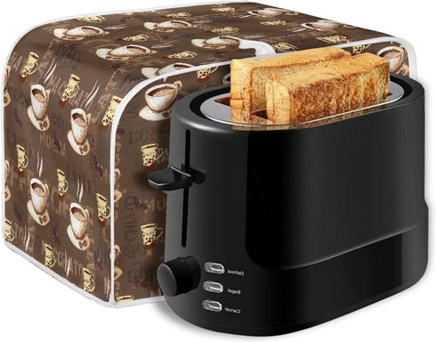 Coffee Design 2 Slice Toaster Dust Covers, Decorative Lotus Print, Stain Resistant Kitchen Appliance Cover
