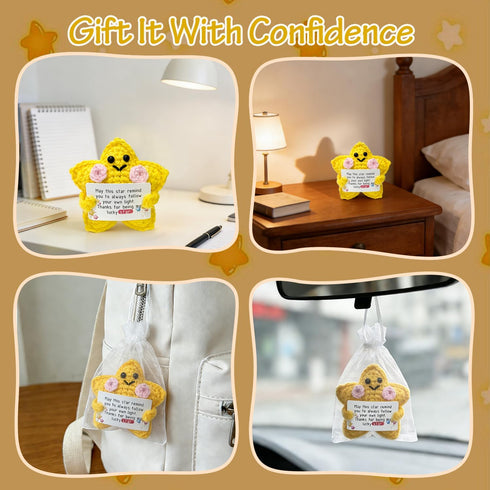 Starino Birthday Gifts for Her Him, Crochet Yellow Star Doll Mini Funny Handmade Crochet Emotional Appreciation Gifts