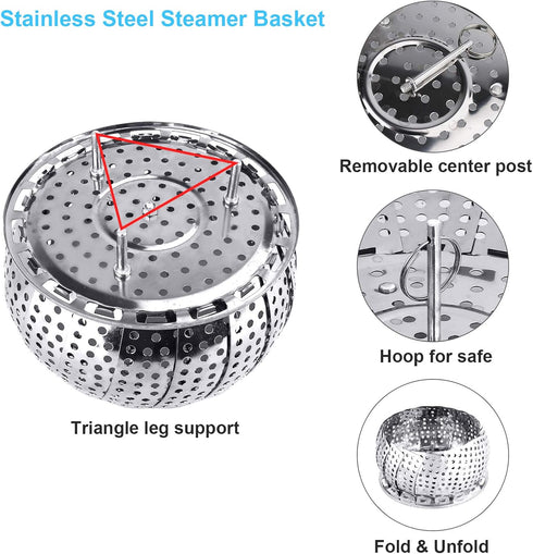 Veggie Vegetable Steamer Basket, Collapsible Stainless Steel Insert for Cooking Food, Fits Various Size Pots