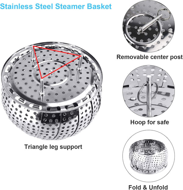 Veggie Vegetable Steamer Basket, Collapsible Stainless Steel Insert for Cooking Food, Fits Various Size Pots