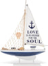 CoTa Global Ocean Blue Sailboat Decor Handmade Wooden Boat Decor, Cute Beach