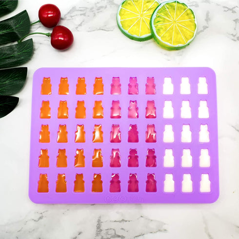 Gummy Bear Candy Molds Silicone Set of 4, Non-Stick Molds with 2 Droppers, Mini Dinosaur, Bear Shape, Hearts, Donut