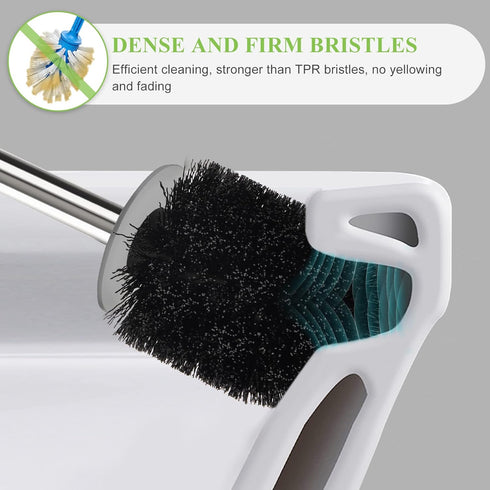 Compact Toilet Brush & Holder, White & Grey, Stainless Steel Handle, Deep Cleaning, Drip-Proof, Easy to Assemble