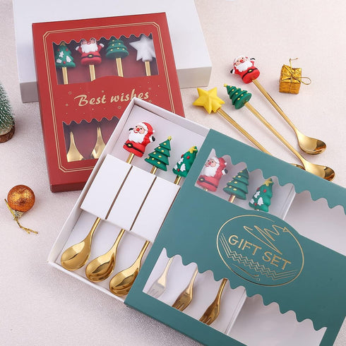 Christmas Spoon, Stainless Steel Christmas Tree Tea Spoon, Creative Tableware Gift, Holiday Party Supply (6pcs-B)