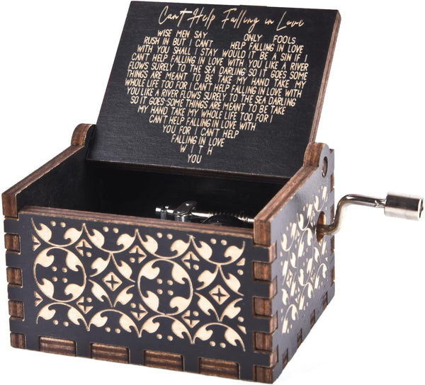 Can't Help Falling in Love Wood Music Box, Antique Engraved Musical Box Case for Loved Ones, Gifts for Boyfriend,