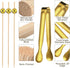 Mini Forks Cocktail Toothpicks Set for Wedding Party, Includes Tongs, Disposable Appetizer Forks, Gold, 184 Pcs