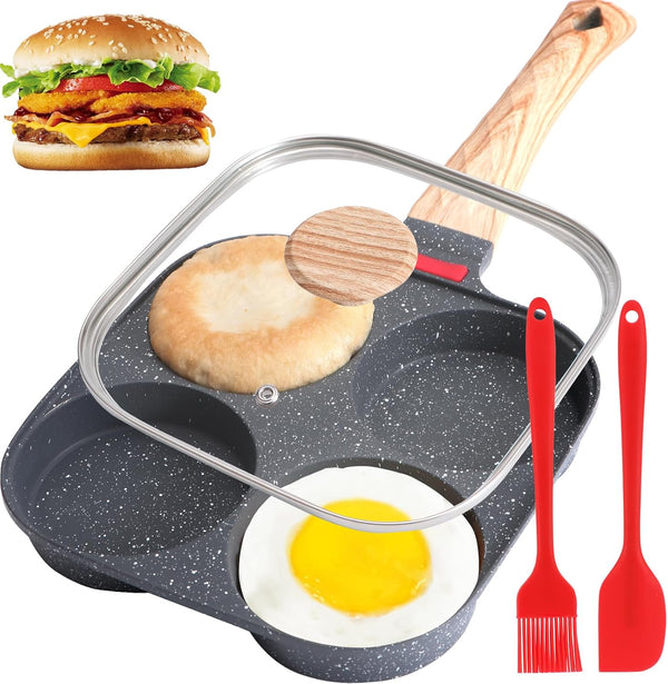 Xtujcya 4-Cup Egg Pan, Premium Egg Pans Nonstick, Omelette Pan with Lid ,