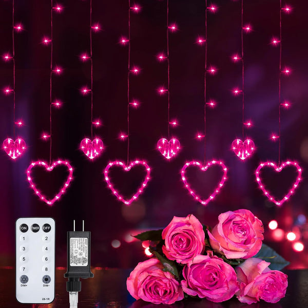Valentines Day Decor, Pink Love Heart String Lights for Bedroom, 12 Hearts