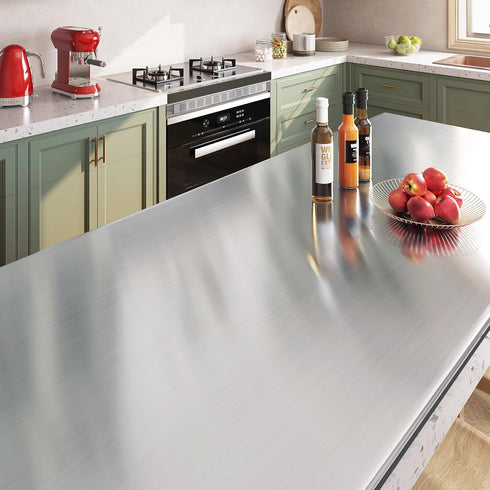 Livelynine Brushed Nickel Peel and Stick Wallpaper, Silver Stainless Steel Contact Paper for Appliances, 15.8x78.8 in