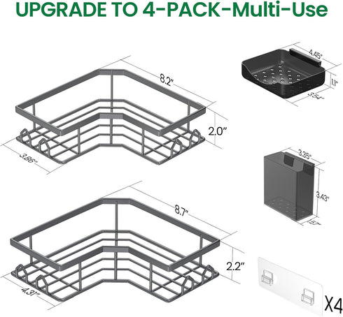 QHMCHLDZ 4 Pack Adhesive Shower Caddy, Corner Bath Organizer, Rustproof Stainless Steel Shower Shelves with Large