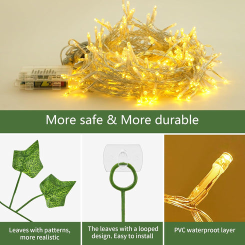 12 Pack 240 KASZOO Artificial Ivy Leaf Plants with LED Window Curtain String Lights, Fake Plants Vine Hanging Garland