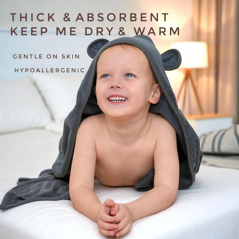 33"x33" 0-5T, Organic Cotton Toddler Poncho Towel Ultra-Soft Hooded Bath & Beach Towel with Bear Ears Absorbent Kids