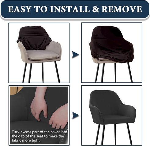 2PCS) Velvet Curved Back Dining Room Chair Covers with Arms Stretch Swivel Bar Stool Chair Slipcover with Armrest