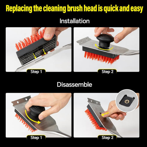 XUDAKAIXIN Nylon Grill Brush, Dual Grip Design, with Extended Luxurious Acacia Wood Handle, Safe Nylon Bristles