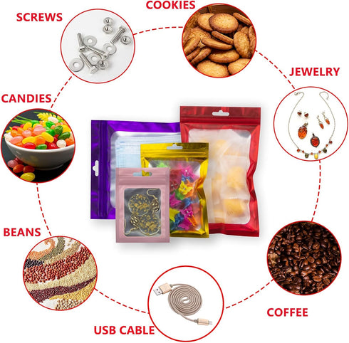 100 Pcs Flat Clear Foil Ziplock Bags, Holographic Food Storage Bags for Party Favor and DIY Crafts