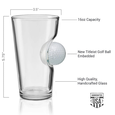 BenShot Pint Glass with Real Golf Ball, 16oz, Made in the USA