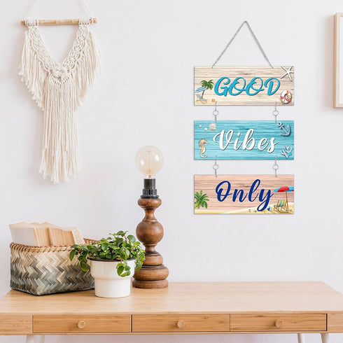 Hotop Beach Sign Decor, Hanging Sea Decorations with Starfish and Seahorse Wall Plaque for Elegant Beach Decoration